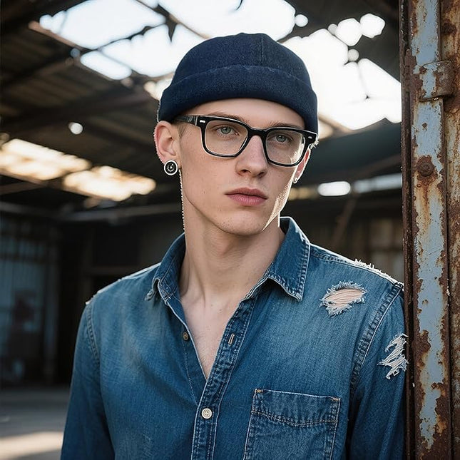 Croogo Denim Docker Hat Fashion Brimless Beanie Hat Retro Worker Skull Cap Rolled Cuff Sailor Cap Hip Hop Dancing Watch Cap