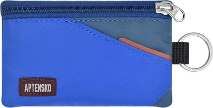 RFID Travel Wallet with Adjustable Lanyard-Zipper Small Wallet with ID Card Holder, Keychain for women&men-Minimalist Slim Waterproof Nylon case for ID, Cash, Key (Blue+SlateBlue)