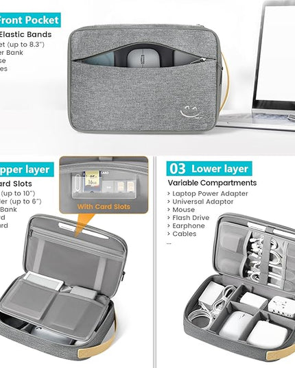 Travelkin Large Cord Organizer Travel, Electronic Organizer Travel Case, Expandable Cable Organizer Bag For Cords, Chargers Phone, Usbs, Tablet (Up to 10"), SD Card (Grey)
