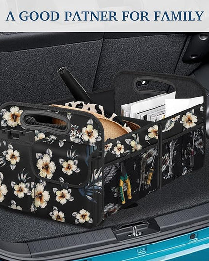 Femuar Car Trunk Organizer, Car Storage Organizer with Large Capacity Waterproof Collapsible Trunk Organizer for Car Suv/Jeep/Sedan (Hibiscus flowers, Standard)