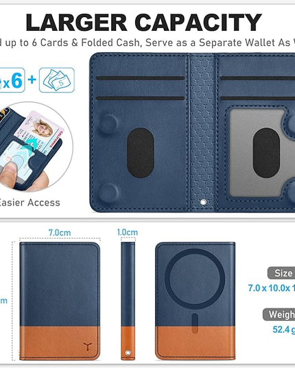 TUCCH for Magsafe Wallet with 6 Card Holders, RFID Blocking [Clear ID Window] PU Leather Folio Magnetic Phone Wallet for iPhone 17/16/15/14/13/12/Plus/Air/Pro/Pro Max Series, Blue & Brown