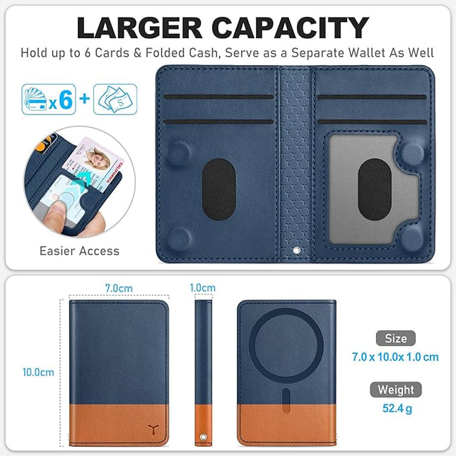 TUCCH for Magsafe Wallet with 6 Card Holders, RFID Blocking [Clear ID Window] PU Leather Folio Magnetic Phone Wallet for iPhone 17/16/15/14/13/12/Plus/Air/Pro/Pro Max Series, Blue & Brown