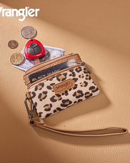 Montana West Wrangler Small Wallet for Women Leopard Print Wristlet Wallets Mini Change Pouch Tan