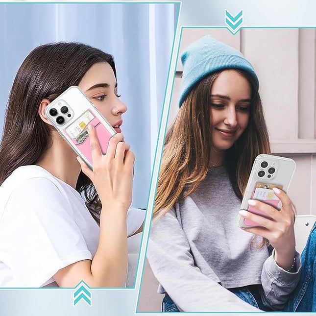 SHANSHUI Phone Card Holder, Double Silicone Cellphone Wallet Stick On Credit Card Holder Phone Pocket for Almost Smartphones & Case - Pink White Black /3pcs
