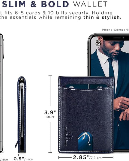 SERMAN BRANDS RFID Blocking Slim Bifold Genuine Leather Minimalist Front Pocket Wallets for Men with Money Clip Thin Mens