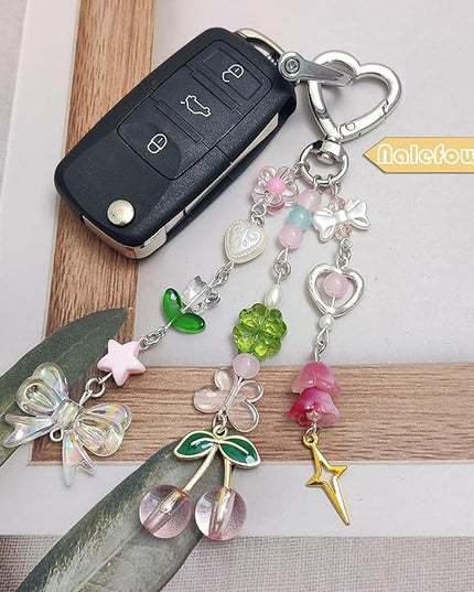 Keychain Bag Accessories Cute Cherry Strawberry Flower Keychains Accessories Decor for Keys Bags Purses Gift