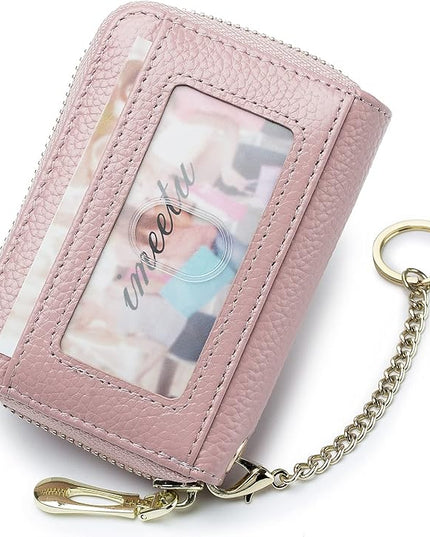 imeetu RFID Credit Card Holder, Small Leather Zipper Card Case Wallet for Women