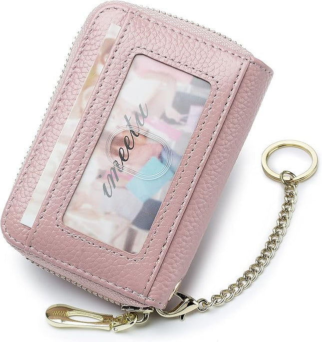 imeetu RFID Credit Card Holder, Small Leather Zipper Card Case Wallet for Women