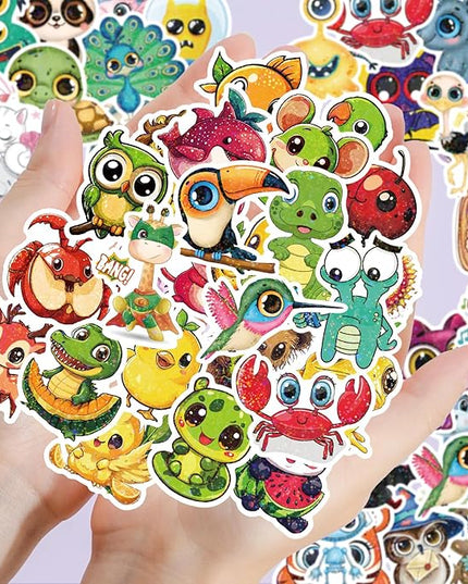 100 PCS Cute Stickers, Holographic Laminated Thickened Vinyl Big-Eye Animal Water Bottle Sticker Classroom| Easier to Peel Off| Scratch & Fade Resistant| No Curling| Reusable