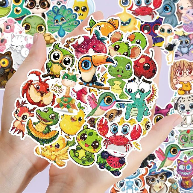 100 PCS Cute Stickers, Holographic Laminated Thickened Vinyl Big-Eye Animal Water Bottle Sticker Classroom| Easier to Peel Off| Scratch & Fade Resistant| No Curling| Reusable