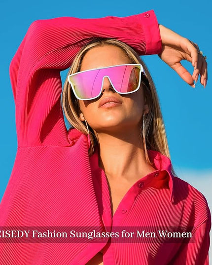 FEISEDY Sunglasses for Women Men, Fashion Mirrored Single Lens, Driving Beach Sunnies UV400 Shades B2996