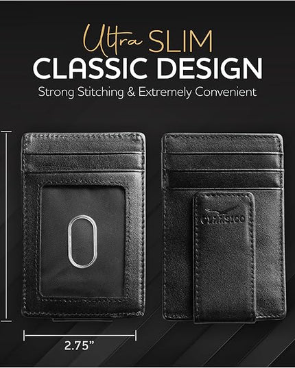 Money Clip Leather Wallet For Men Slim Front Pocket RFID Blocking with Super Strong Magnetic