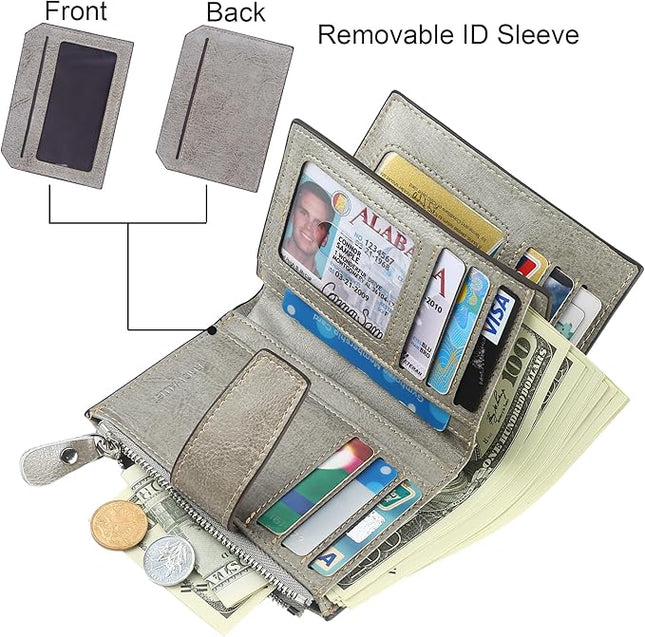 Lavemi Small Compact Women Wallet RFID Blocking Genuine Leather Bifold Purse with ID Windows