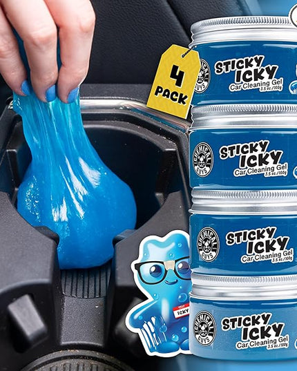 Chemical Guys Sticky Icky Car Cleaning Gel, Green Apple, Interior Car Cleaner, Reusable Automotive Crevice & Interior Dust Cleaner for Air Vents, Consoles, Cup Holders & Keyboards, 4 Pack (100g Each)