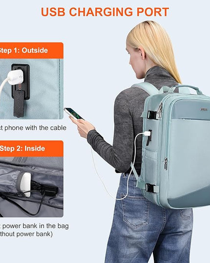 PIJUSHI Travel Backpack for Women Carry on Suitcase Backpack Flight Approved Personal Item Bag Fits 16 Inch Laptop(PE035 Blue)