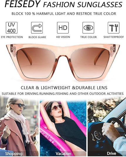 FEISEDY Vintage Square Cat Eye Sunglasses Women Trendy Cateye Sunglasses B2473