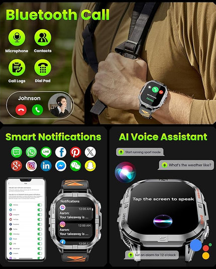 Military Smart Watch for Men Built-in GPS with LED Flashlight Compass, 2.13" AMOLED Tactical Smart Watches with Answer/Make Calls, 3ATM Waterproof Fitness Tracker for iPhone Android (Black)