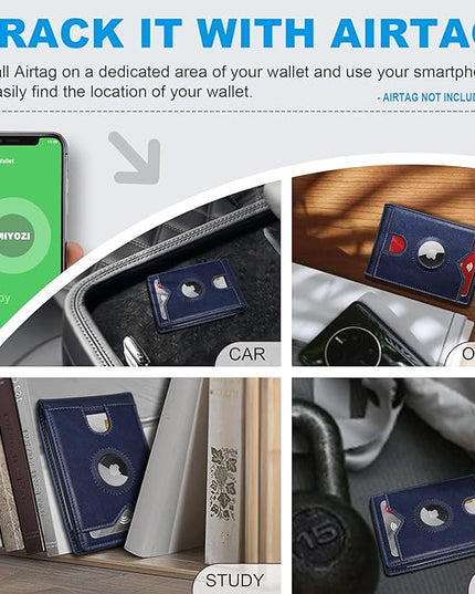 MIYOZI Airtag Wallet for Men,with Cash Pocket 2 ID Window 13 Cards,Slim Leather Wallet Front Pocket Card Holder RFID Blocking with Gift Box