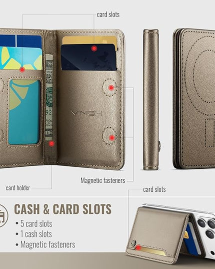 Vinich for MagSafe Wallet Magnetic RFID Blocking Card Holder Compatible with MagSafe Phones and Cases, Strong Magnet Minimalist Phone Wallet for iPhone 17/16/15/14/13/12/ Pro/Max/Plus, Desert Titanium