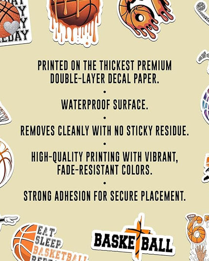 12PCS Basketball Stickers for Boys Girls Kids, Basketball Stickers for Water Bottles, Scrapbook, Poster Board, Basketball Vinyl Stickers Waterproof Favors for Party