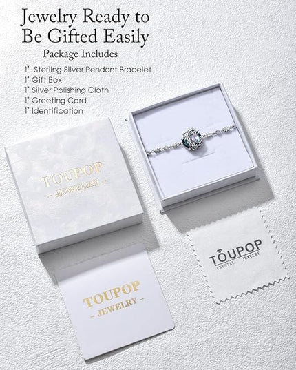 TOUPOP Tree of Life Birthstone Bracelet 925 Sterling Silver Family Tree Austrian Crystal Jewelry Anniversary Birthday Christmas Gifts for Women Wife Girlfriend Her