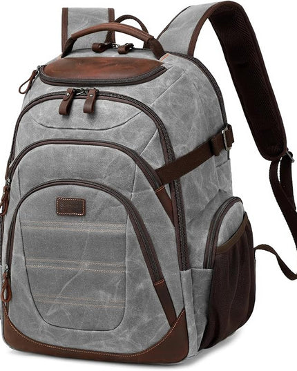 Travel Laptop Backpack 17.3 inch XL Computer Backpack for Men Waxed Canvas College Daypack Business Backpack Gray