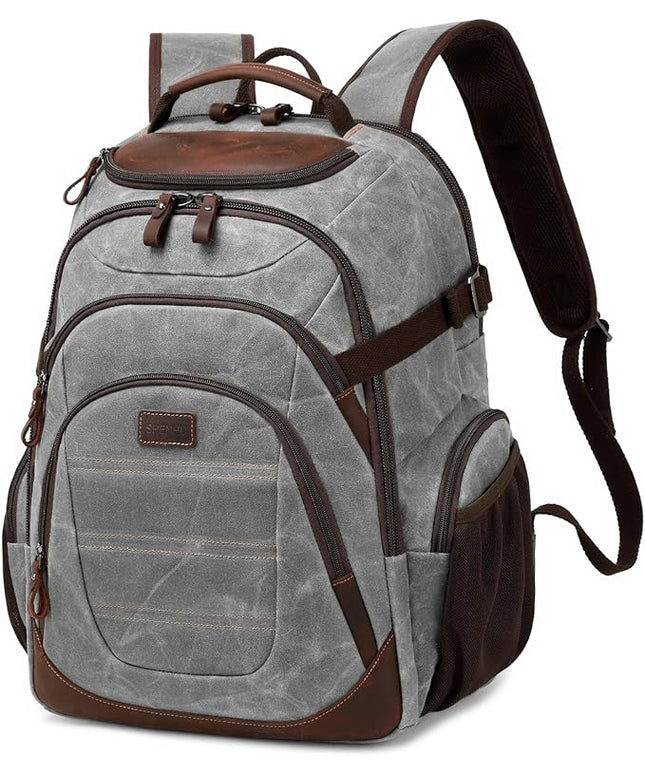 Travel Laptop Backpack 17.3 inch XL Computer Backpack for Men Waxed Canvas College Daypack Business Backpack Gray