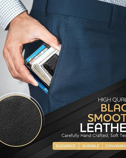 Money Clip Leather Wallet For Men Slim Front Pocket RFID Blocking with Super Strong Magnetic