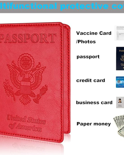 Sky Blue & Red Passport Holder Wallet Cover Case for Family Women Men, Cruise Essentials Travel Must Haves Passport Book Protector