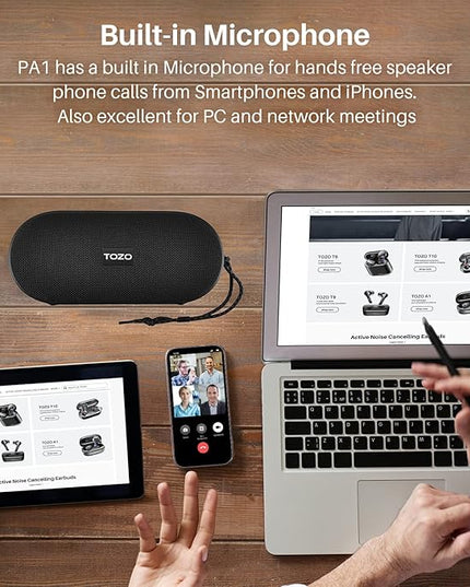 TOZO PA1 Large Bluetooth Speaker, Powerful 2.0 Stereo Sound with Deep Bass, 25H Playtime, IPX7 Waterproof Shower Speaker, Wireless Speaker with App EQ Control, Dual Pairing for Home, Outdoor & Travel