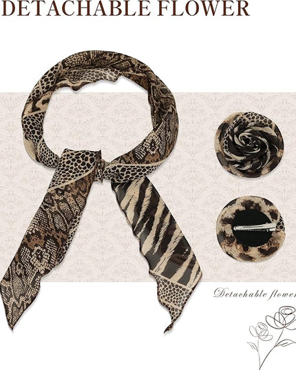 Chiffon Scarf for Women, Removable Flower Neck Scarf Light Soft Fashion Rose Scarves Versatile Headband or Hair Band