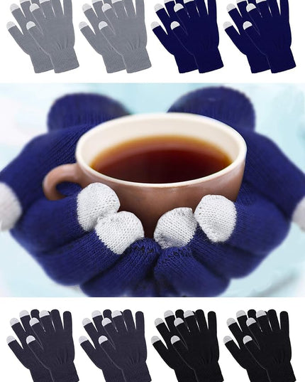 Pangda 12 Pairs Winter Touch Screen Gloves for Men Women Stretch Knitted Texting Gloves Warm Windproof Solid Color Mittens
