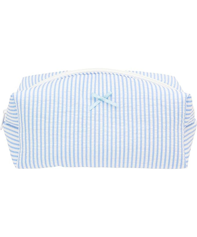 PAZIMIIK Cozy Makeup Bag Travel Cosmetic Bag for Women Soft Toiletry Bag Aesthetic Makeup Organizer Portable Large Zipper Pouch for Skincare Beauty Accessories Brushes Stripe Blue