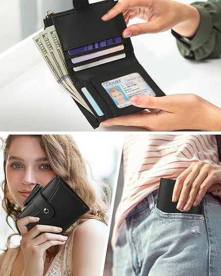 yiijay Small Wallet for Women RFID Blocking Tassle Bifold Slim Thin Leather Wallet Credit Card Holder Wallet Ladies Mini Wallet with Widened Zipper Pocket