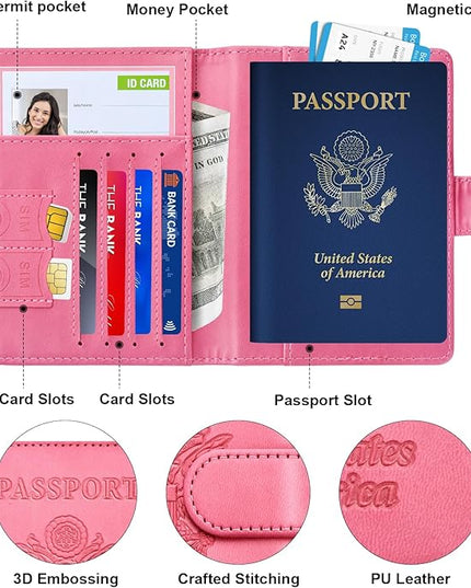 Herain Passport Holder for Travel Cruise Essentials, 2 Pcs Passport Cover Wallet Case Travel Gifts Women Men Family, RFID Passports Book Card Holders Travels Accessories Must Haves