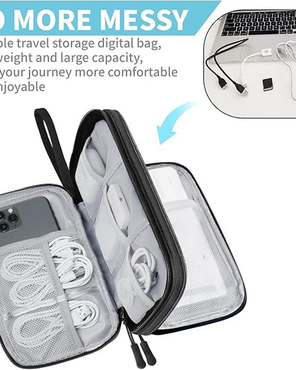Electronics Organizer Travel Case,Electronic Accessories Storage Bag,Portable Waterproof Cable Organizer Bag,Travel Cord Organizer Bag for Small Charging Cord Storage,Cables,SD Card-Black