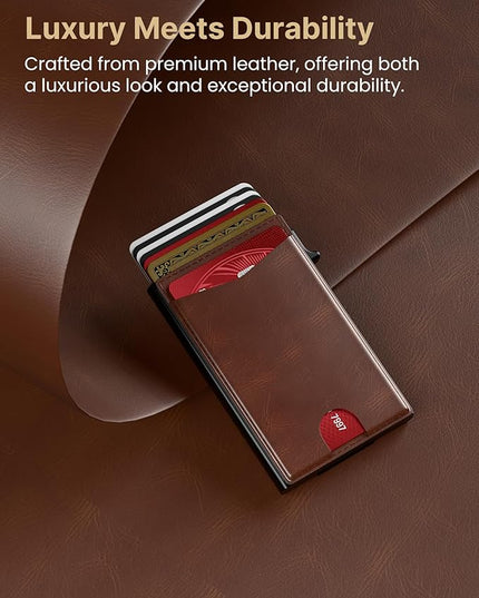 typecase Flip Pop Up Wallet for Men Card Holder: Smart Privacy & lD Display Mode, RFID Blocking, Slim Genuine Leather, Minimalist Front Pocket - 8 Cards Capacity | ID Window | Money Clip (Brown)