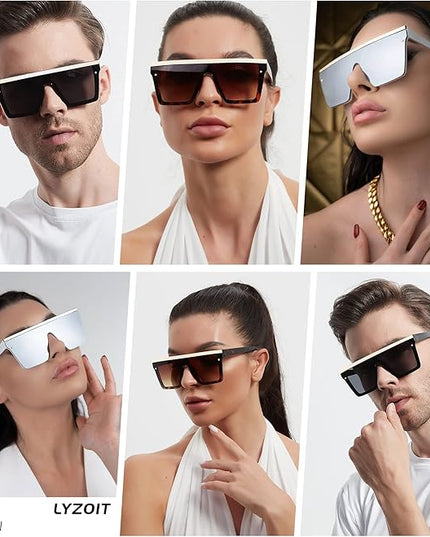 LYZOIT Square Oversized Sunglasses for Women Men Big Flat Top Fashion Shield Large UV Protection Rimless Shades
