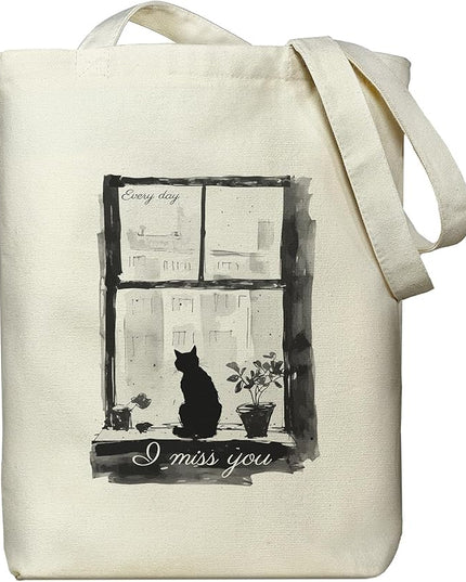 Tote Bag for Women, Reusable Zippered Canvas Bag with Handles Pocket Thick Canvas, for Grocery Shopping Beach Gift