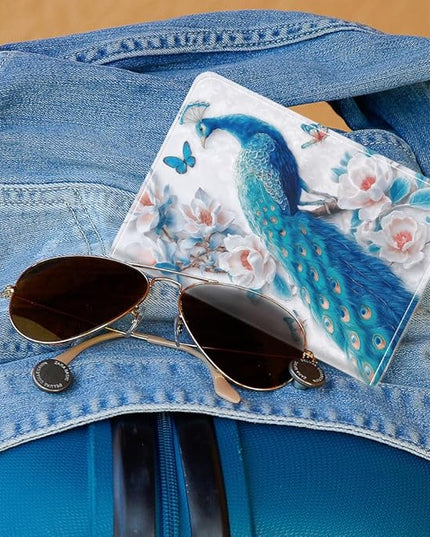 PU Leather Passport Holder Cover 5.9×4.3 Inch with Credit Card Slot and Boarding Pass Slot Combo Blocking Passport Holder Wallet Cover Case for Travel Boarding Essentials (Peacock)