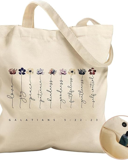 Aesthetic Tote Bag for Women- with Magnetic Buckle and Zipper Inner Pocket Cloth Cotton Canvas Tote Bags