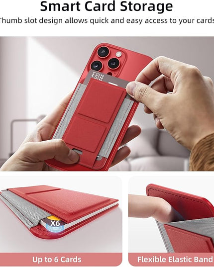Magsafe Wallet - Magnetic Phone Wallet with Adjustable Stand, Leather Card Holder for iPhone 16/15/14/13/12 Series (Not Mini), 1 Slot, 6 Cards, Red
