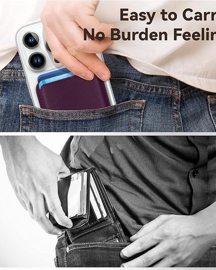 Magnetic Wallet Cell Phone Card Holder for Phone Case with Mag-Safe, Stronger Magnetic RFID Leather Phone Wallet Stick on Series of iPhone 17/16/15/14/13/12 and Pro/Promax, Cherry