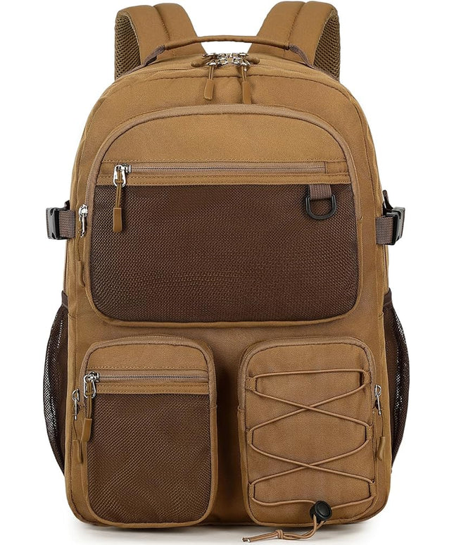 Lohol Water Resistant Daypack with Mulitiple Pockets for Travel Outdoor College, 15.6 inch Laptop Backpack for Men and Women (Brown)