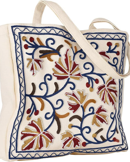 Aesthetic Embroidery Tote Bag for Women - Reusable Canvas Cute Shoulder Bag for Shopping, Grocery, Work, Book