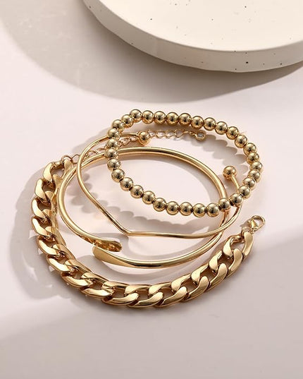 ÌF ME Gold Bangle Bracelets for Women, Indian Bangles Stackable Set, Multi Layer Textured 14K Gold Plated Chunky Bracelets Boho Jewelrys Set