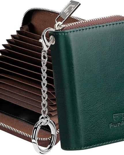 FurArt Zipper Wallet Women, RFID Blocking Credit Card Wallet, Business Card Holder, Compact Size KeyChain Wallet