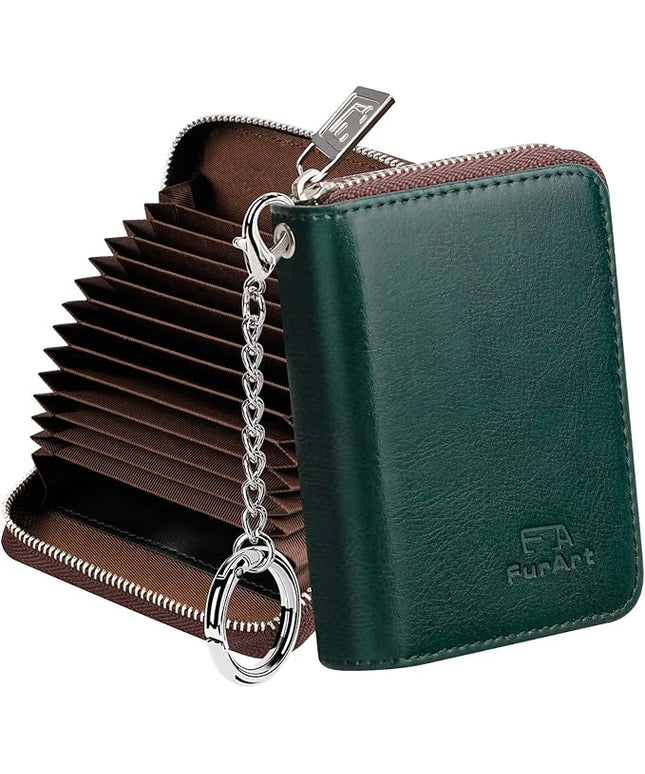 FurArt Zipper Wallet Women, RFID Blocking Credit Card Wallet, Business Card Holder, Compact Size KeyChain Wallet