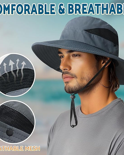PFFY Sun Bucket Hats for Men Women 3” Wide Brim UPF 50+ Fishing & Beach Hat