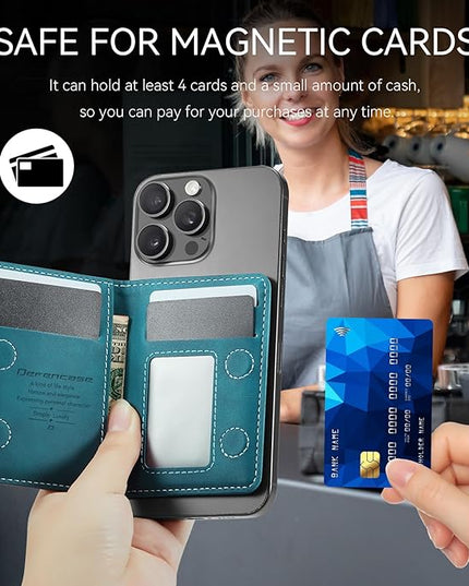 Defencase for Magsafe Wallet Magnetic Card Holder RFID Blocking, PU Leather Minimalist Phone Wallet for MagSafe Phones and Cases for iPhone 17/16/ 15/14/ 13/12/ Pro/Max/Plus/Air, Retro Green
